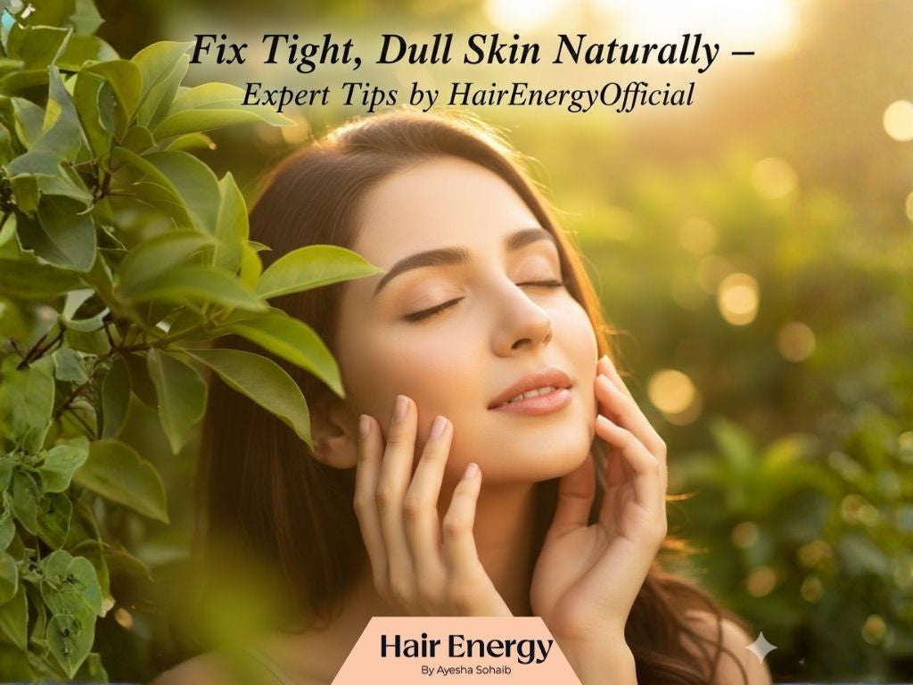 Hair removal expert demonstrating natural methods to address tight, dull skin.