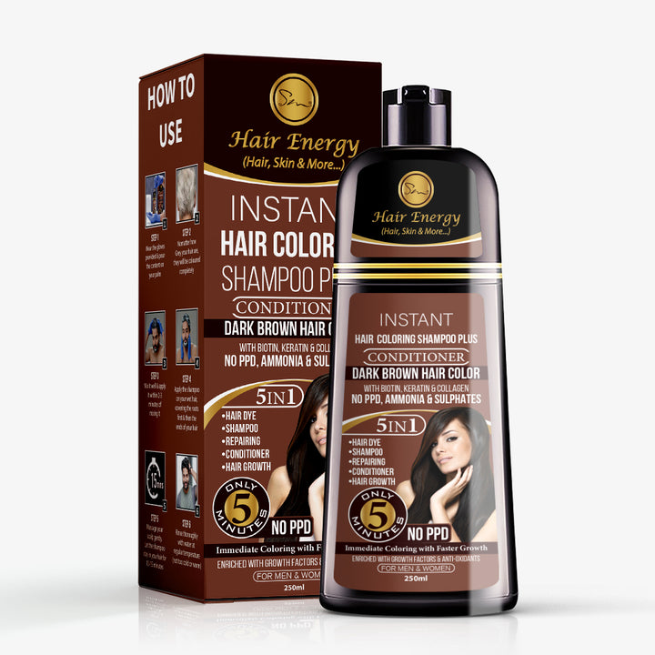 INSTANT HAIR COLORING SHAMPOO + CONDITIONER ( DARK BROWN COLOUR ) (7610589675779)