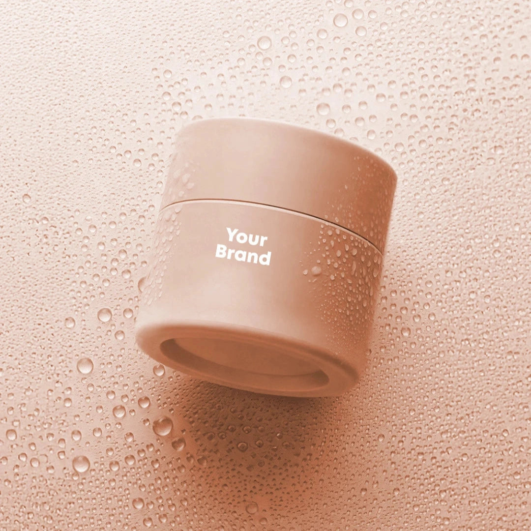 Pink container with 'Your Brand' text on a textured pink background