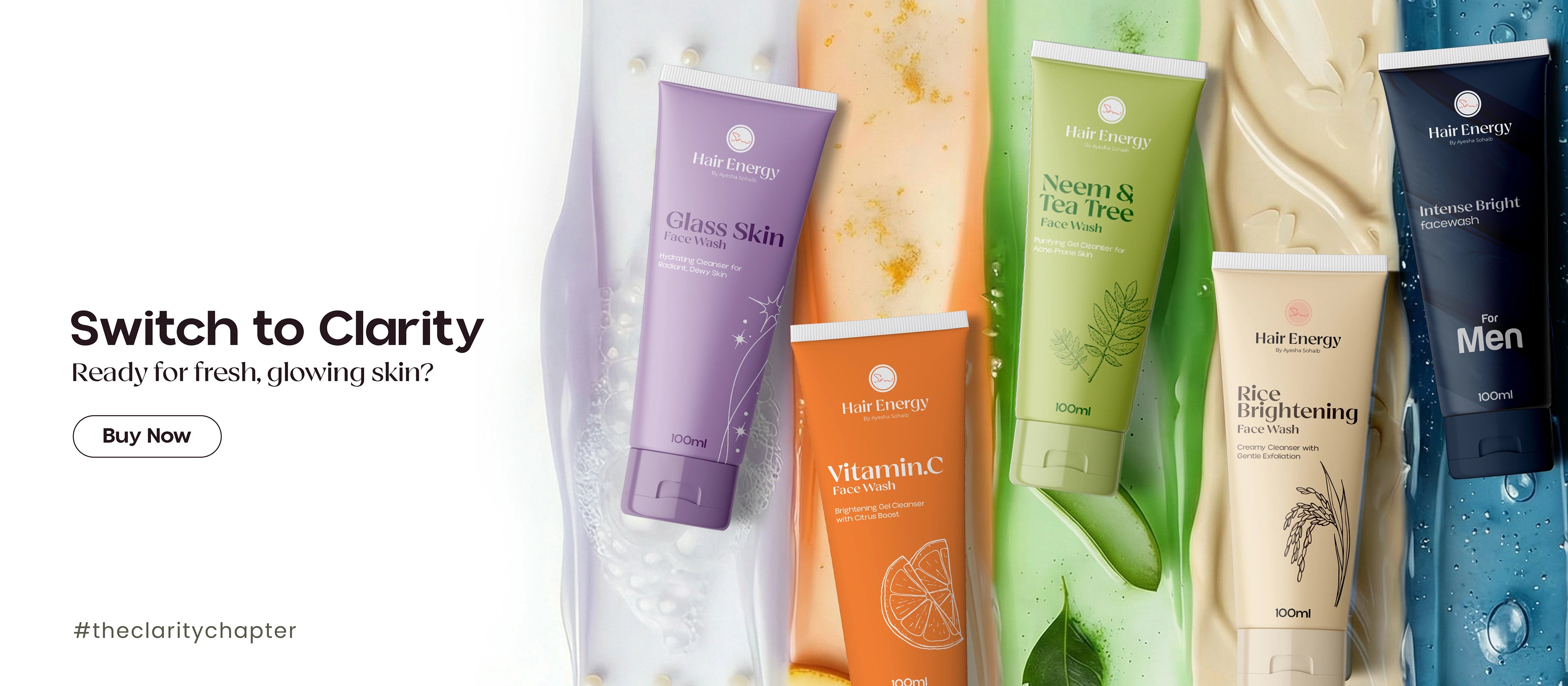Collection of skincare products with visible branding on a white background